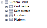 A tree with the top node Custom Fields. The expandable subnodes are user-defined fields.