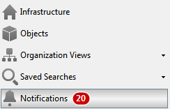 The Notifications button in the lower left pane. The number 20 in a red circle indicates the number of unread notifications.