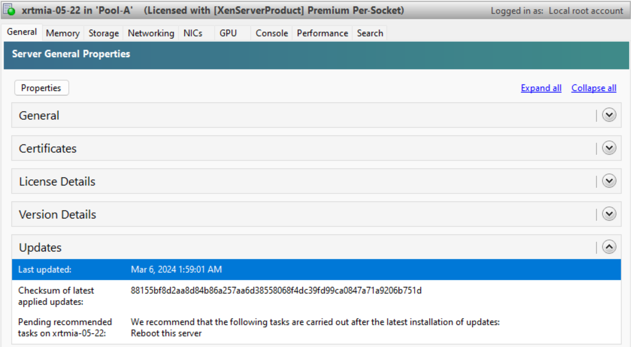 The pending update tasks for a host