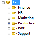 A tree view with Tags as the top node. The expandable subnodes are user-defined tags.