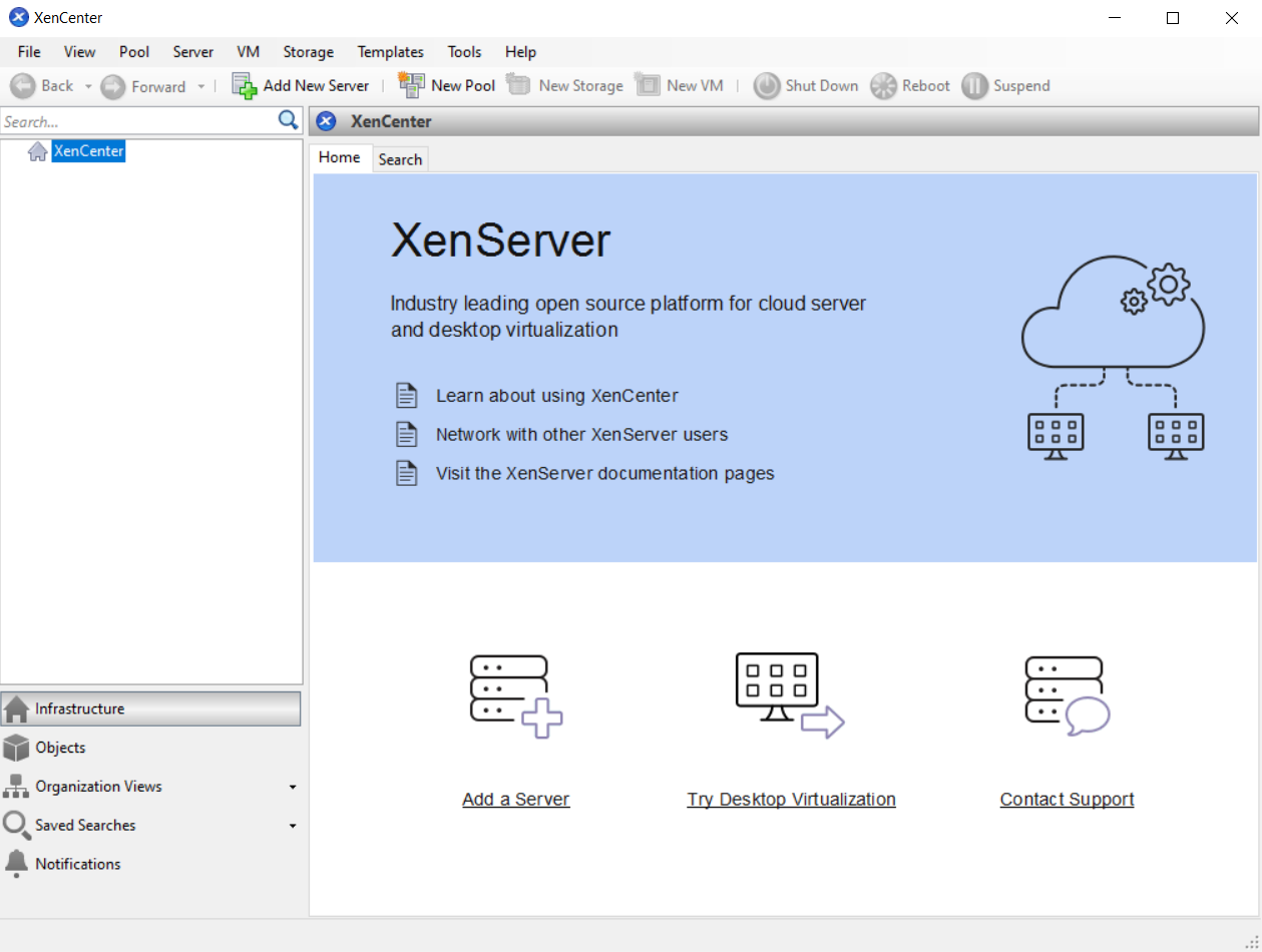 The XenCenter Home tab