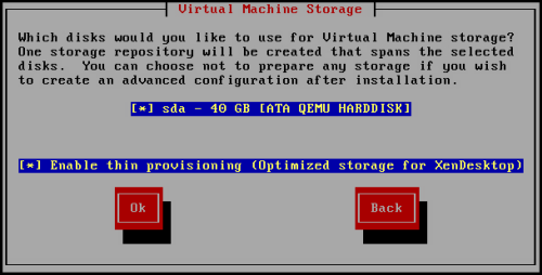 The Virtual Machine Storage panel in the installation screens.
