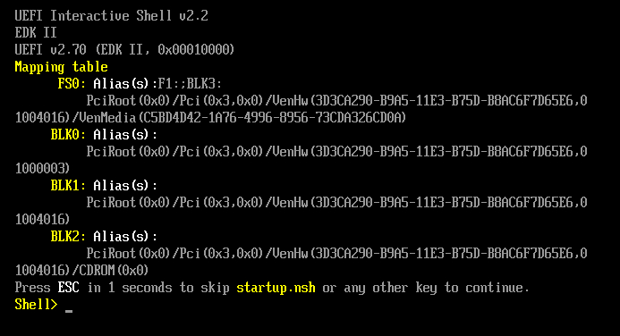Konsolenausgabe von UEFI Secure Boot VM, die nicht gestartet wird.
