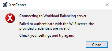 Scenario 2 - Error: WLB rejected our configured authentication details. Check your settings and try again.