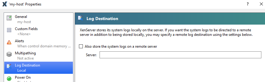 Log destination page screenshot